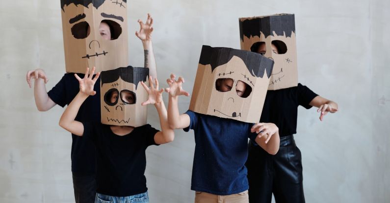 DIY Fashion - A Family Wearing a Diy Cardboard Box Mask